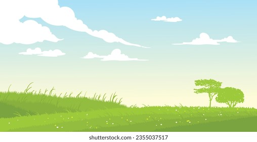 plantation with trees and sunny clouds in summer