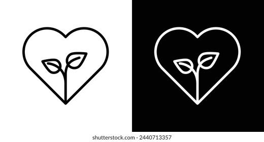 Plant-Based Affection Icons. Symbols of Vegan Diet and Earthly Love.
