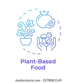 Plant-based food blue gradient concept icon. Organic products, agriculture. Harvesting, farming. Round shape line illustration. Abstract idea. Graphic design. Easy to use in infographic, presentation