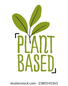 Plant-based hand-drawn calligraphic stamp for natural nutrients labeling. Flat vector eco-friendly illustration