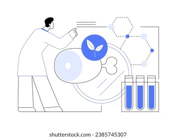 Plant-based meat abstract concept vector illustration. Biotechnologist explores lab grown meat, genetic engineering worker, ecology industry, sustainable food production abstract metaphor.