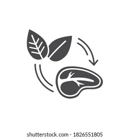 Plant-Based Meat black glyph icon. Meat made from plants. Designed and created to look like, taste like, and cook like conventional meat. Pictogram for web page, mobile app, promo.