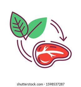 Plant-Based Meat color line icon. Meat made from plants. Designed and created to look like, taste like, and cook like conventional meat. Pictogram for web page, mobile app, promo. Editable stroke.