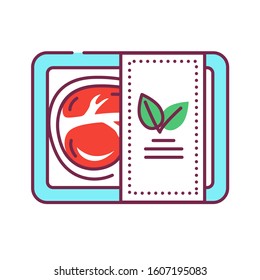 Plant-based meat in packaging color line icon. Packaged meat made from plants. Pictogram for web page, mobile app, promo. UI UX GUI design element. Editable stroke.