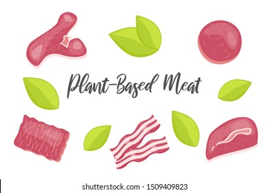 Vector de carne vegetal.concepto. Ilustración plana sin carne