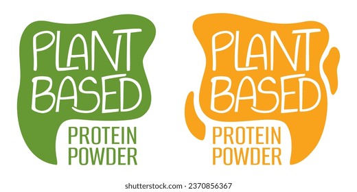 Plant-based Protein Powder. flat stamp for natural nutrients labeling. Flat vector eco-friendly illustration