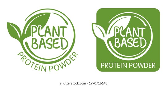 Plant-based protein powder stamp for natural nutrients labeling. Flat vector eco-friendly illustration