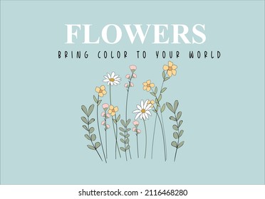 plant,daisy and blossom flowers vector design.Garden flowers hand drawing vector art