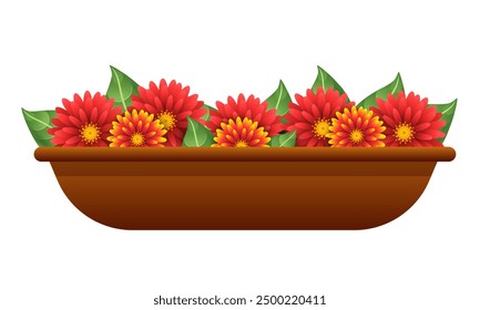 Planter Pot with flowers. Vector 3D clipart.