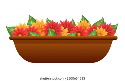 Planter Pot with flowers. Vector 3D clipart.