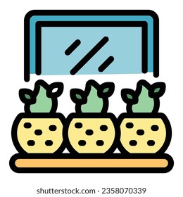 Planter pot icon outline vector. Window garden. Nature interior color flat