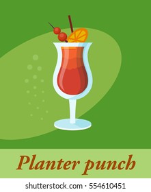 Planter punch cocktail menu item or any kind of design. Party drink in circle icon vector illustration