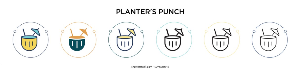 Planter's punch icon in filled, thin line, outline and stroke style. Vector illustration of two colored and black planter's punch vector icons designs can be used for mobile, ui, web