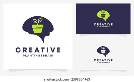 Planting and Brain Logic logo design ideas. Creative vector illustration based icon template.