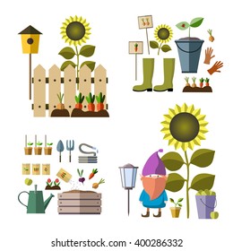  Planting and cultivating Vector illustration.Gardening.