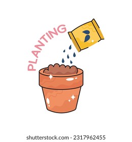 Planting doodle vector outline Sticker. EPS 10 file