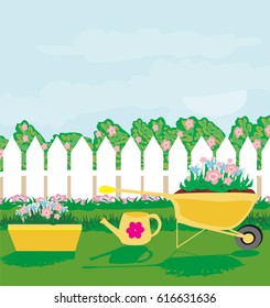 Planting flowers in the garden