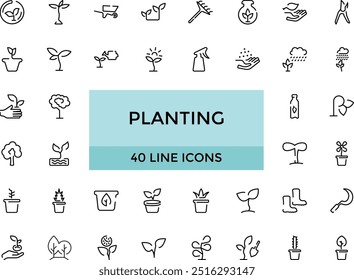 Planting and Gardening elements - minimal thin line web icon set. Outline icons collection. Simple and editable vector illustration.