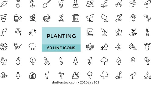 Planting and Gardening elements - minimal thin line web icon set. Outline icons collection. Simple and editable vector illustration.
