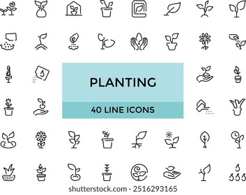 Pflanzung und Gardening Elemente - minimale dünne Linie Web-Icon-Set. Kollektion von Gliederungssymbolen. Einfache und bearbeitbare Vektorgrafik.