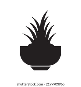 Planting grass in the tub icon | Black Vector illustration |
