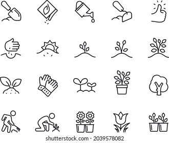 Planting and Growing Thin Line Icons vector design 