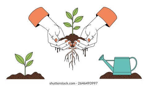 Planting growth agriculture and nurturing vector design for sustainable future development of humanity