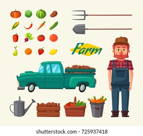 Planting and harvesting. Cartoon vector illustration.