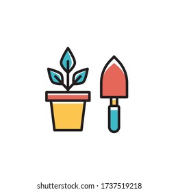 diseño de color vectorial de contorno relleno de icono de plantación. aislado en fondo blanco