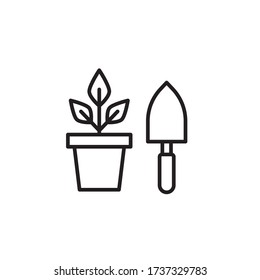 planting icon outline design vector. isolated on white background
