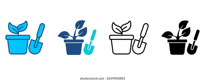 Conjunto de iconos de siembra con múltiples estilos. Ilustración vectorial
