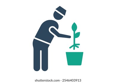 Planting icon. solid icon style. people with plant. icon related to gardening. nature elements vector illustration