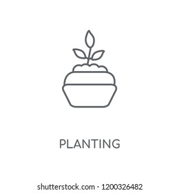 Planting linear icon. Planting concept stroke symbol design. Thin graphic elements vector illustration, outline pattern on a white background, eps 10.