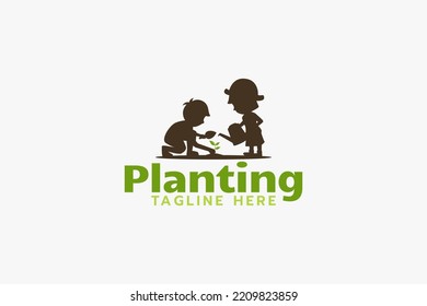 planting logo with silhouettes of two children doing planting activities.