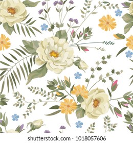 Planting ornament. Vintage flowers background. Vintage Roses seamless pattern