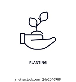 planting outline icon. Thin line icon from agriculture farming and gardening collection. Editable vector isolated on white background