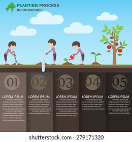planting process infographic background and elements.  green ecology. Can be used for industry, web design, info chart, brochure template. vector illustration