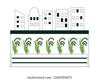 Planting rice in wooden boxes in a modern way so that it can grow well even though it is not directly in the field, urban farming vector illustration.