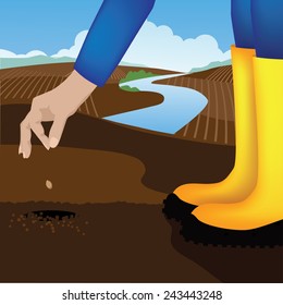 Planting a seed in a vegetable garden EPS 10 vector stock illustration