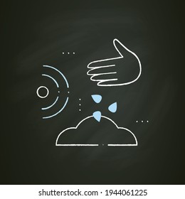 Planting seeds chalk icon. Process of planting different sorts of grain. Hand throwing seeds into soil. Ecological farming concept. Isolated vector illustration on chalkboard