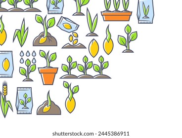 Planting seeds and growing card. Agricultural, cultivation and planting illustration.