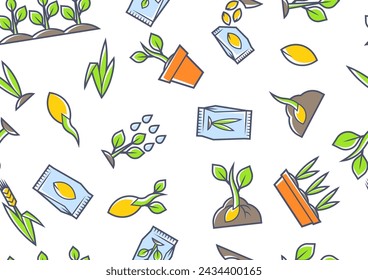 Planting seeds and growing pattern. Agricultural, cultivation and planting illustration.