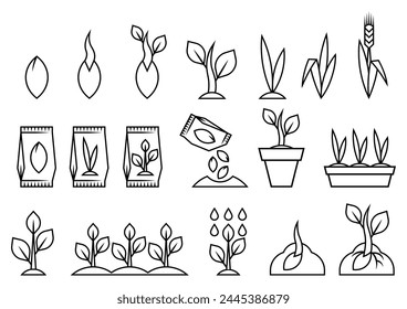 Planting seeds and growing set. Agricultural, cultivation and planting illustration.