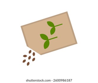 Planting seeds from packet. Spring sowing seeds in the garden. Gardening design element. Vector illustration.