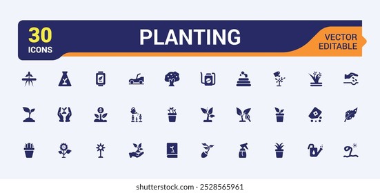 Grundlegende Symbole werden platziert. Enthaltend Hauspflanzen, Indoor Gardening, Grün, Topfpflanzen gefüllt Ökologie Ikonenpaket für Web und UI-Design, Bearbeitbar und Pixel perfekt, Vektorgrafik.