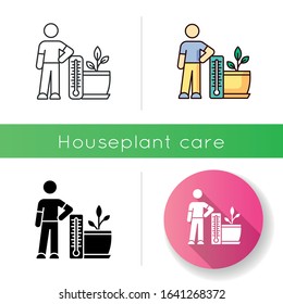 Planting temperature range icon. Providing proper air temperature conditions for plants. Houseplant care. Indoor gardening. Linear black and RGB color styles. Isolated vector illustrations