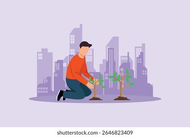 Planting tree in city Concept. Colored flat vector illustration isolated