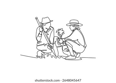 Planting tree in city concept. Single line draw design. Vector graphic illustration