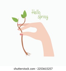 Plantando un árbol, con una planta, repartiendo. Cumpleaños de árboles frutales. Ilustración vectorial. Fondo aislado.