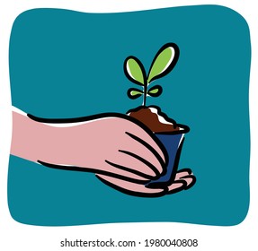 Árbol de plantación Manos con ilustración de planta pequeña 